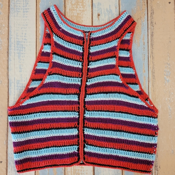 Altar'd State Crochet Multi-colored Lzip Back Crop Top XS - Picture 2 of 5